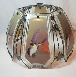 OK Lighting Vtg Hummingbird Flowers 6-Panel Glass/Metal Touch Lamp Shade Retro